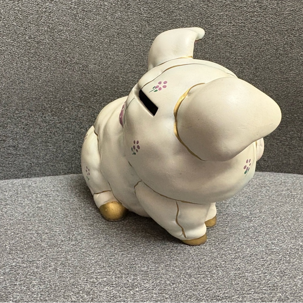 1987 Vintage Lefton Piggy Bank Figurine with Pink Accents - Picture 5 of 8